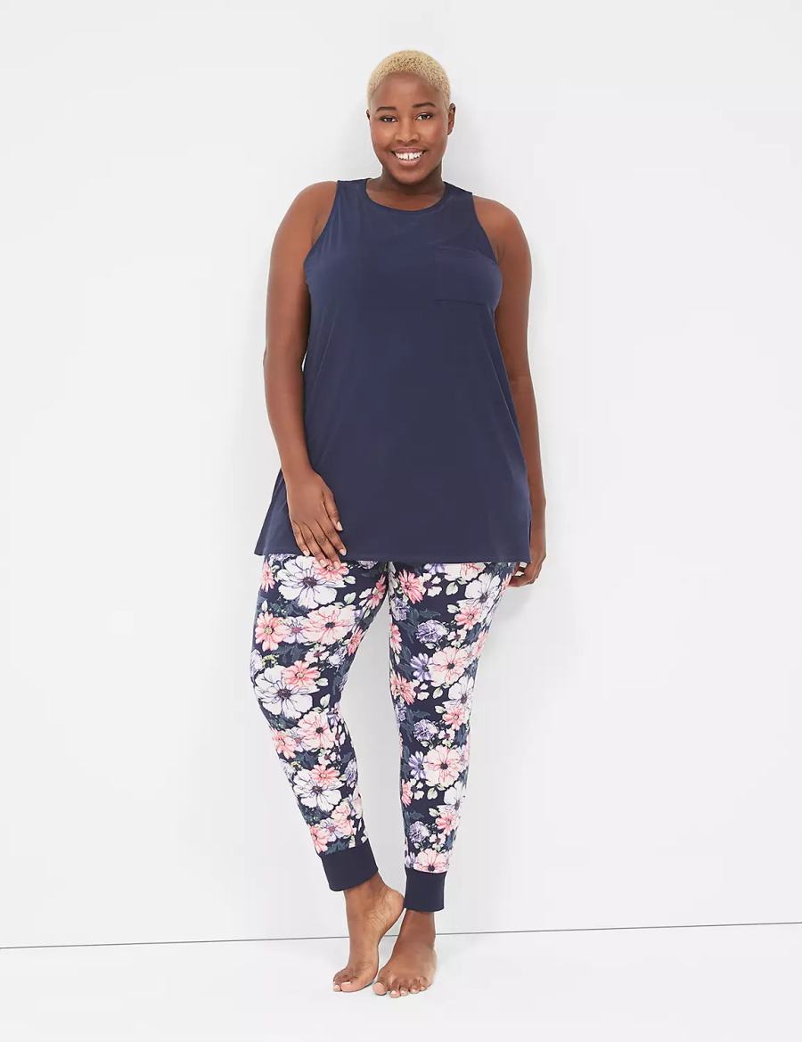 Navy Lane Bryant Comfy Cotton Pocket Tunic & Legging PJ Set Women Pajamas | INF7622OJ