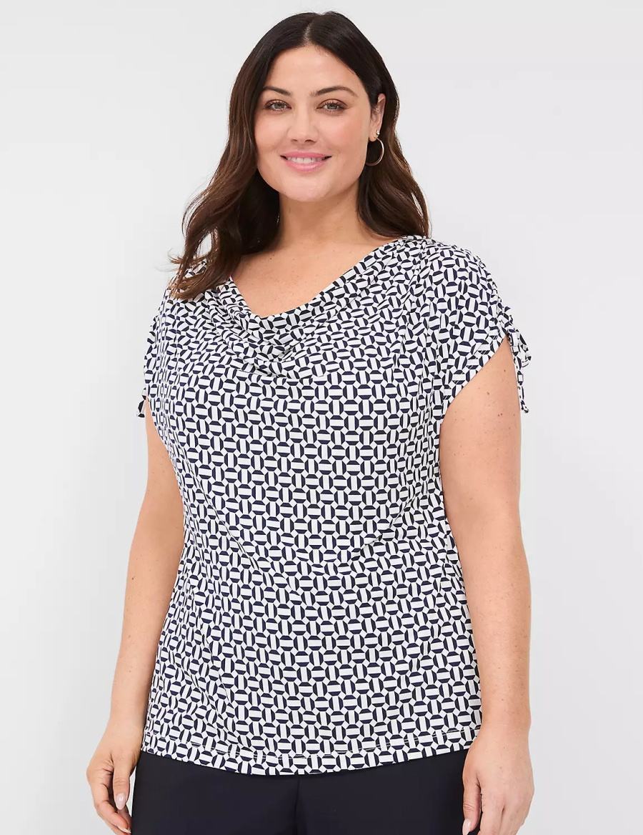 Navy Lane Bryant Drawcord Cap-Sleeve Drape-Neck Top Women T Shirts | GAR3043FL