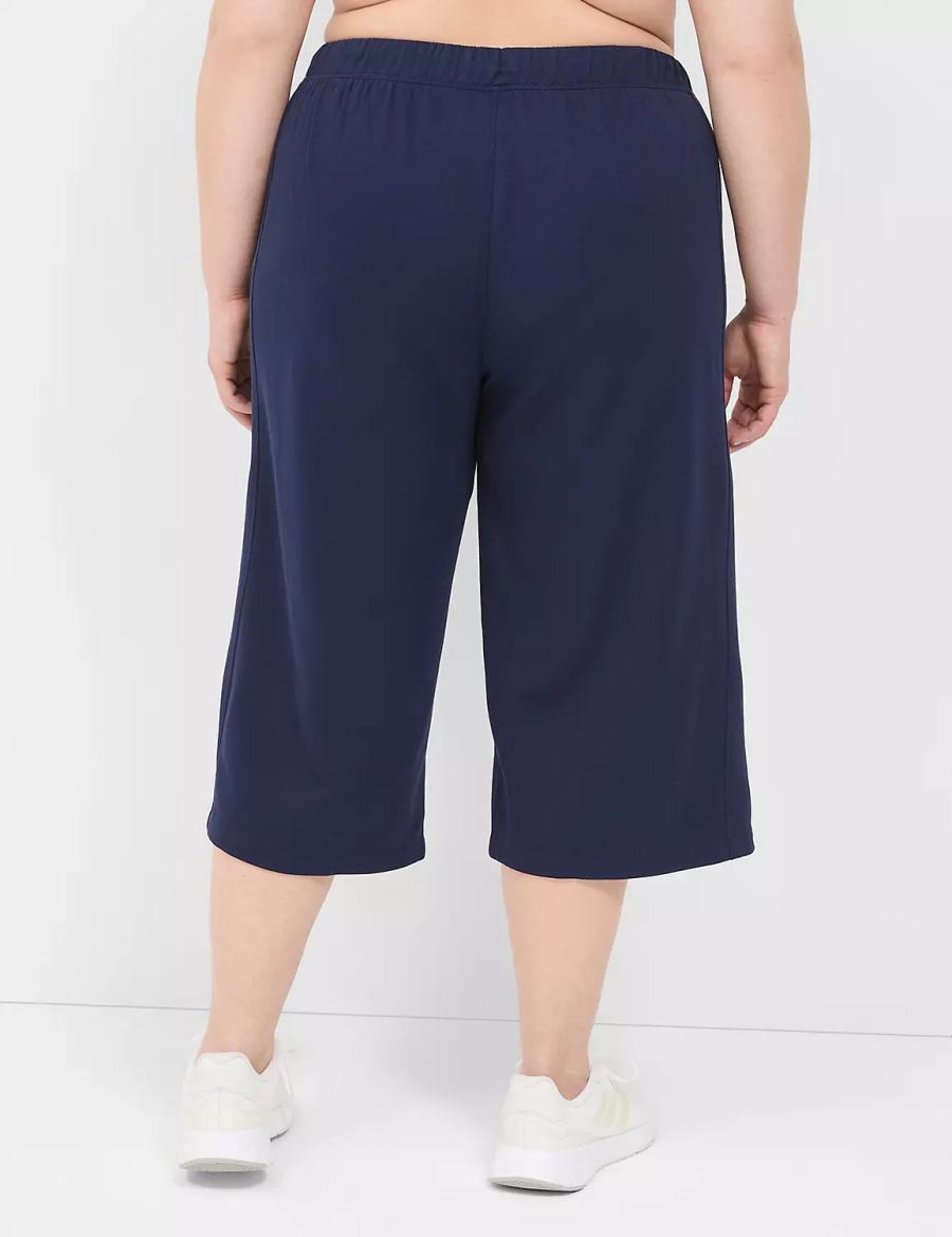 Navy Lane Bryant LIVI French Terry Relaxed Straight Capri Women Pants | YNY4072LD