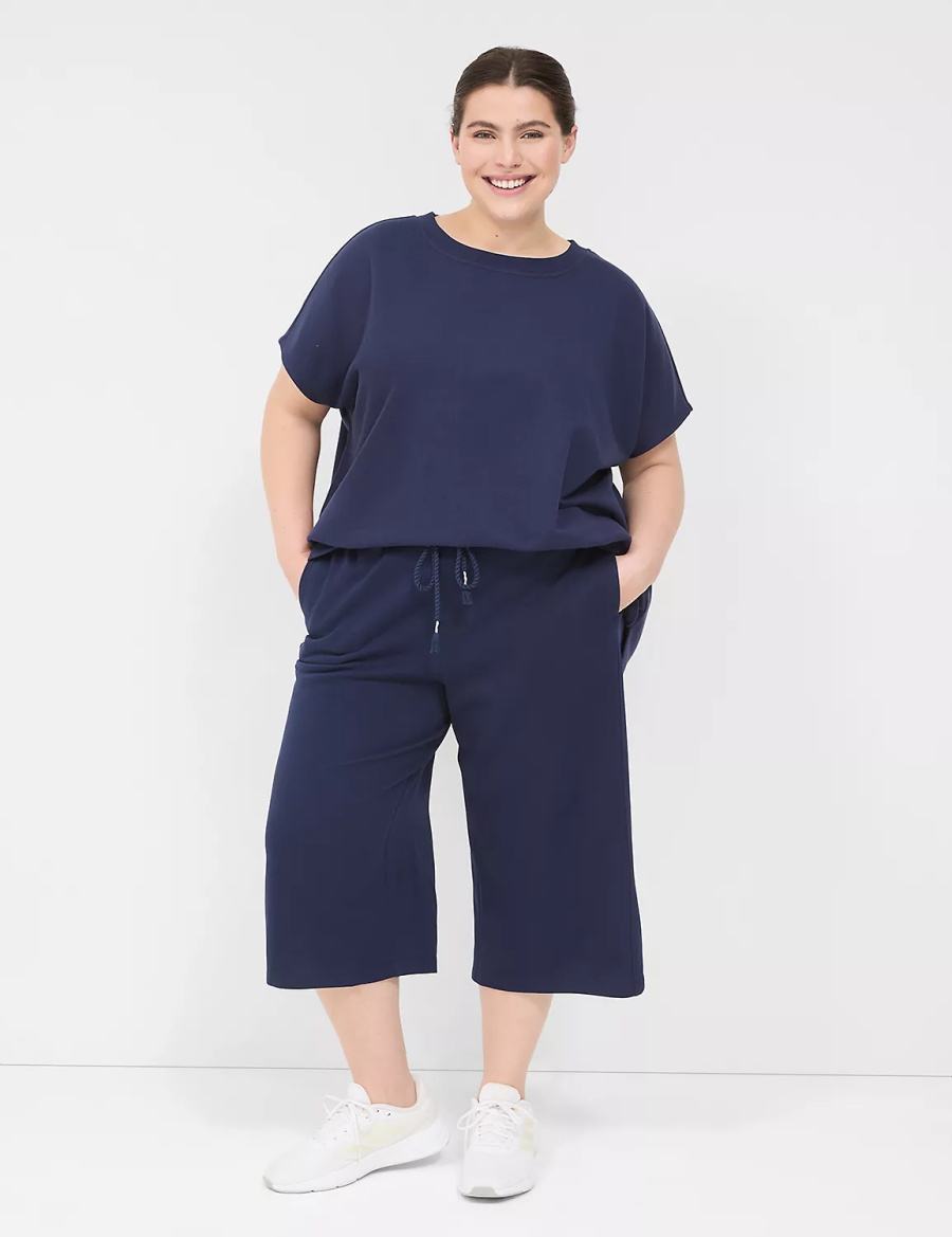 Navy Lane Bryant LIVI French Terry Relaxed Straight Capri Women Pants | YNY4072LD