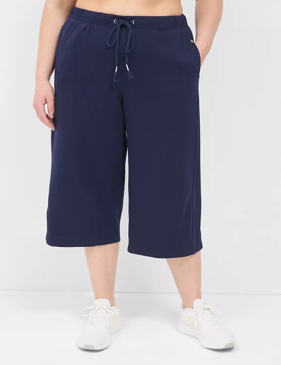 Navy Lane Bryant LIVI French Terry Relaxed Straight Capri Women Pants | YNY4072LD