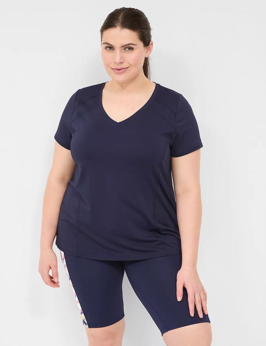 Navy Lane Bryant LIVI Wicking V-Neck Performance Tee Women T Shirts | JUS7674DS