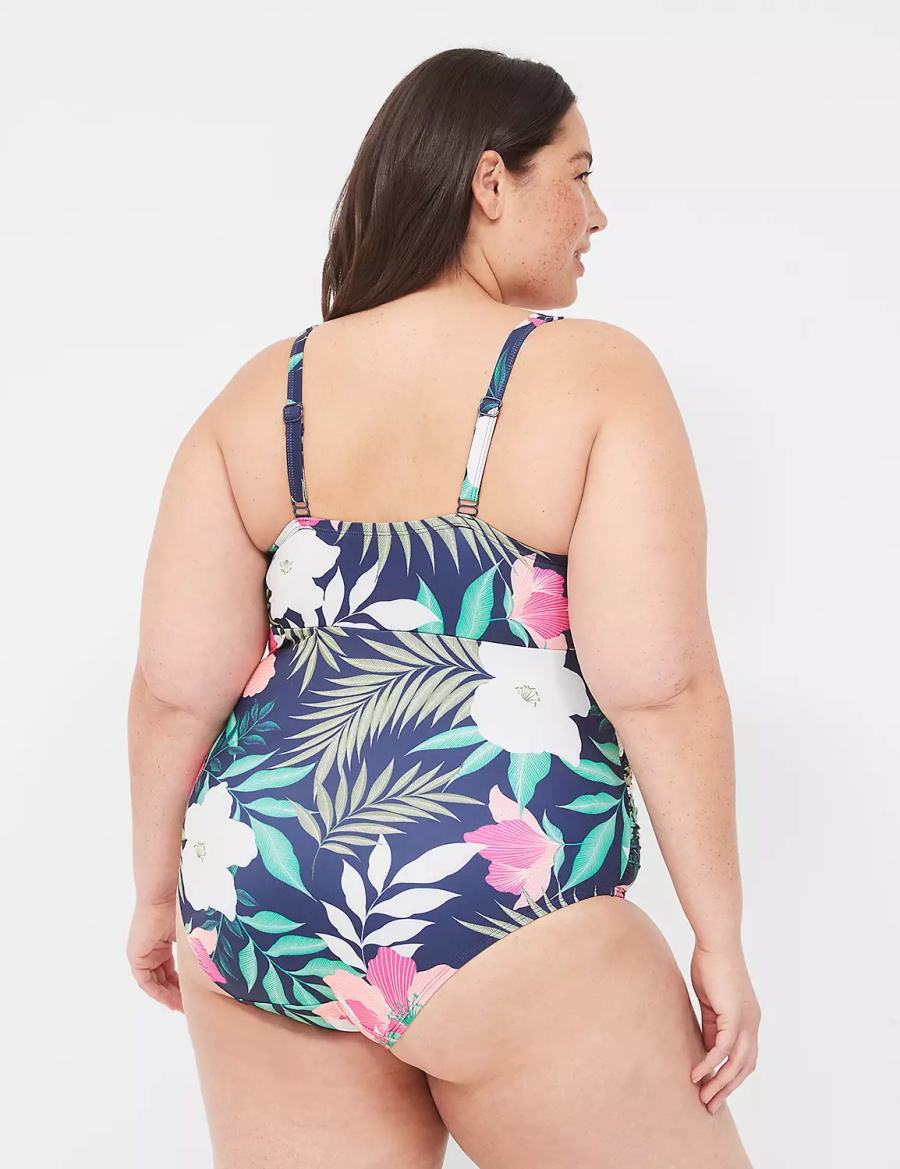 Navy Lane Bryant No-Wire Wrap One-Piece Women Swimsuits | SKY6998ZR