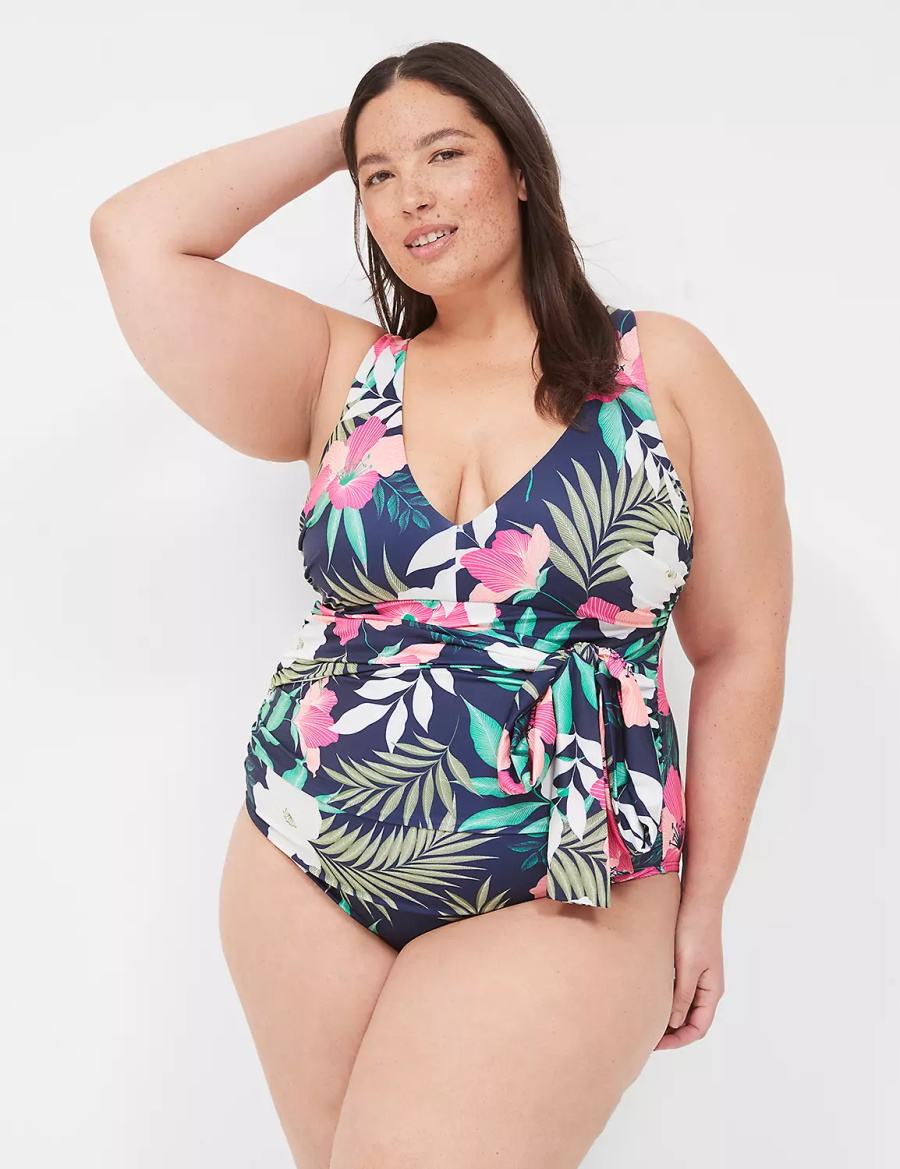 Navy Lane Bryant No-Wire Wrap One-Piece Women Swimsuits | SKY6998ZR