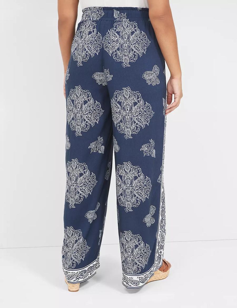 Navy Lane Bryant Pull-On Paperbag Wide Leg Women Pants | VIQ9391CJ