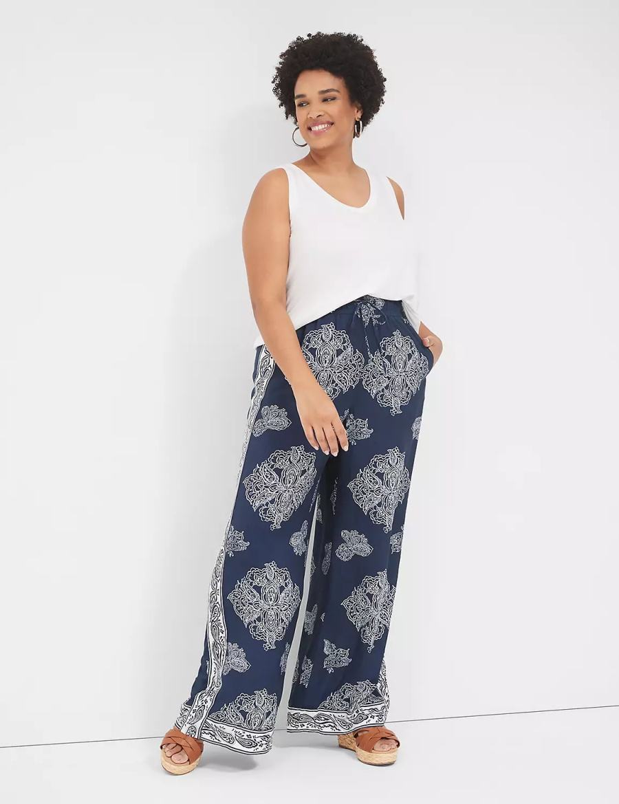 Navy Lane Bryant Pull-On Paperbag Wide Leg Women Pants | VIQ9391CJ