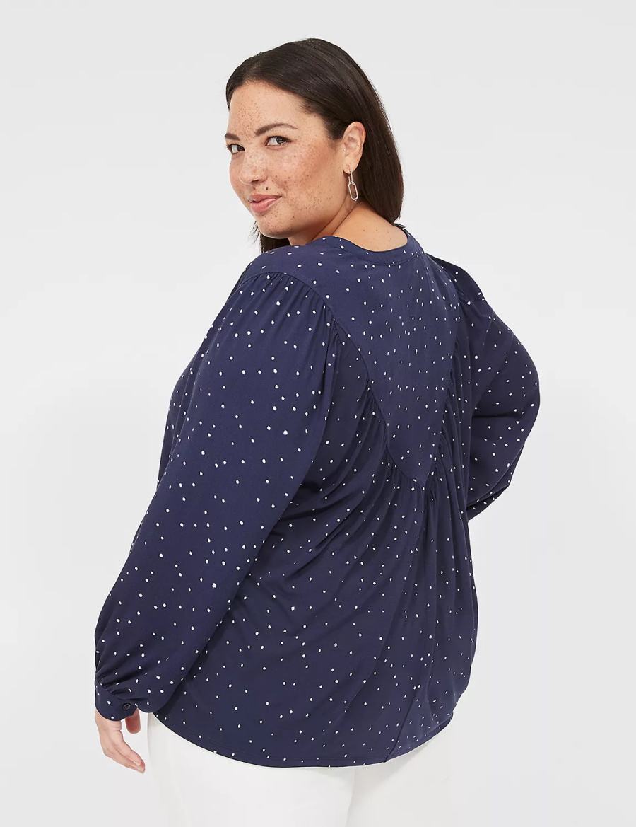 Navy Lane Bryant Relaxed Button-Front Woven & Knit Top Women Shirts | WBV5522PE