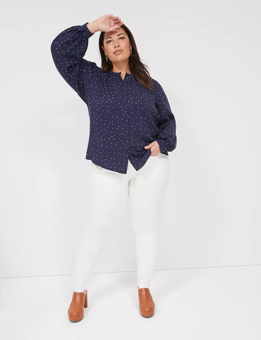 Navy Lane Bryant Relaxed Button-Front Woven & Knit Top Women Shirts | WBV5522PE