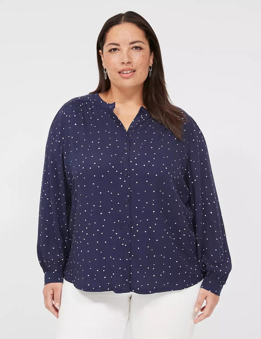 Navy Lane Bryant Relaxed Button-Front Woven & Knit Top Women Shirts | WBV5522PE