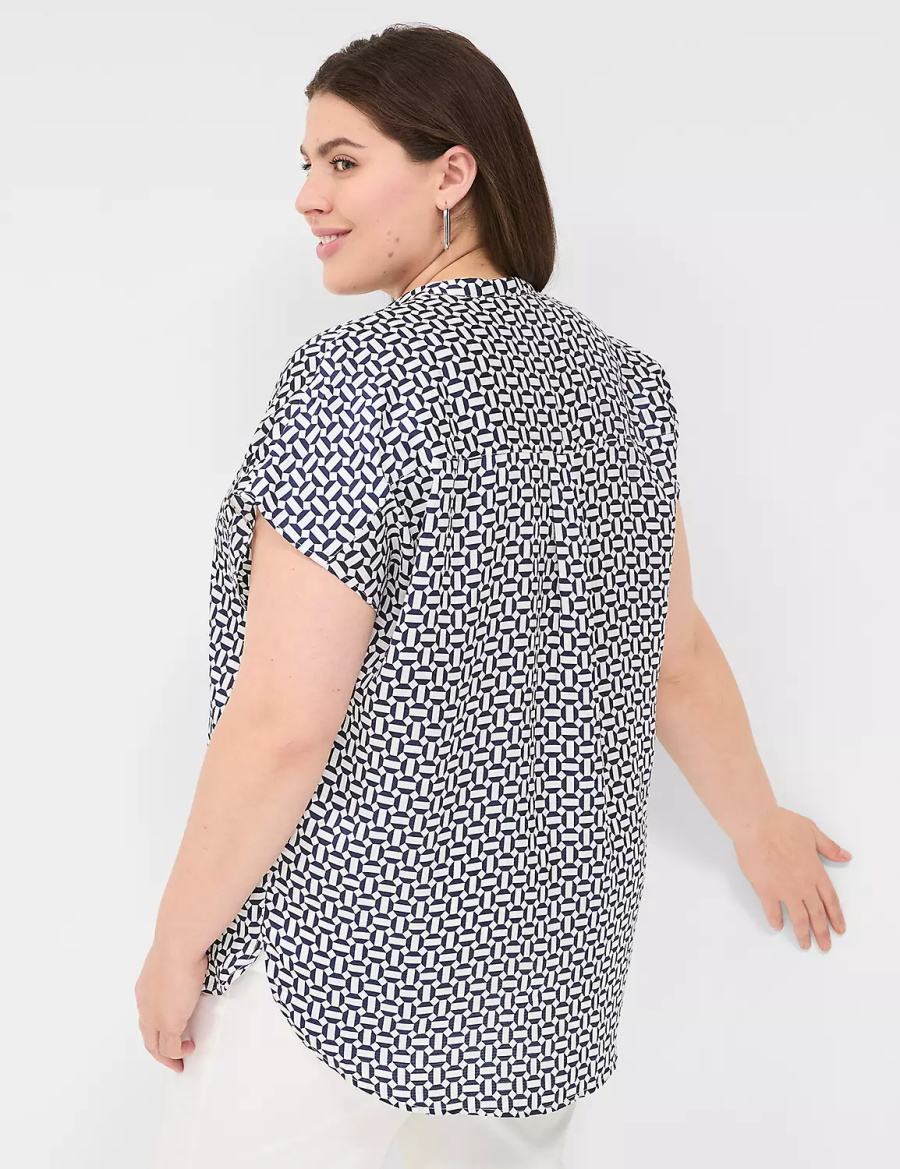 Navy Lane Bryant Relaxed Split-Neck Popover Women Blouse | BFL3046SR