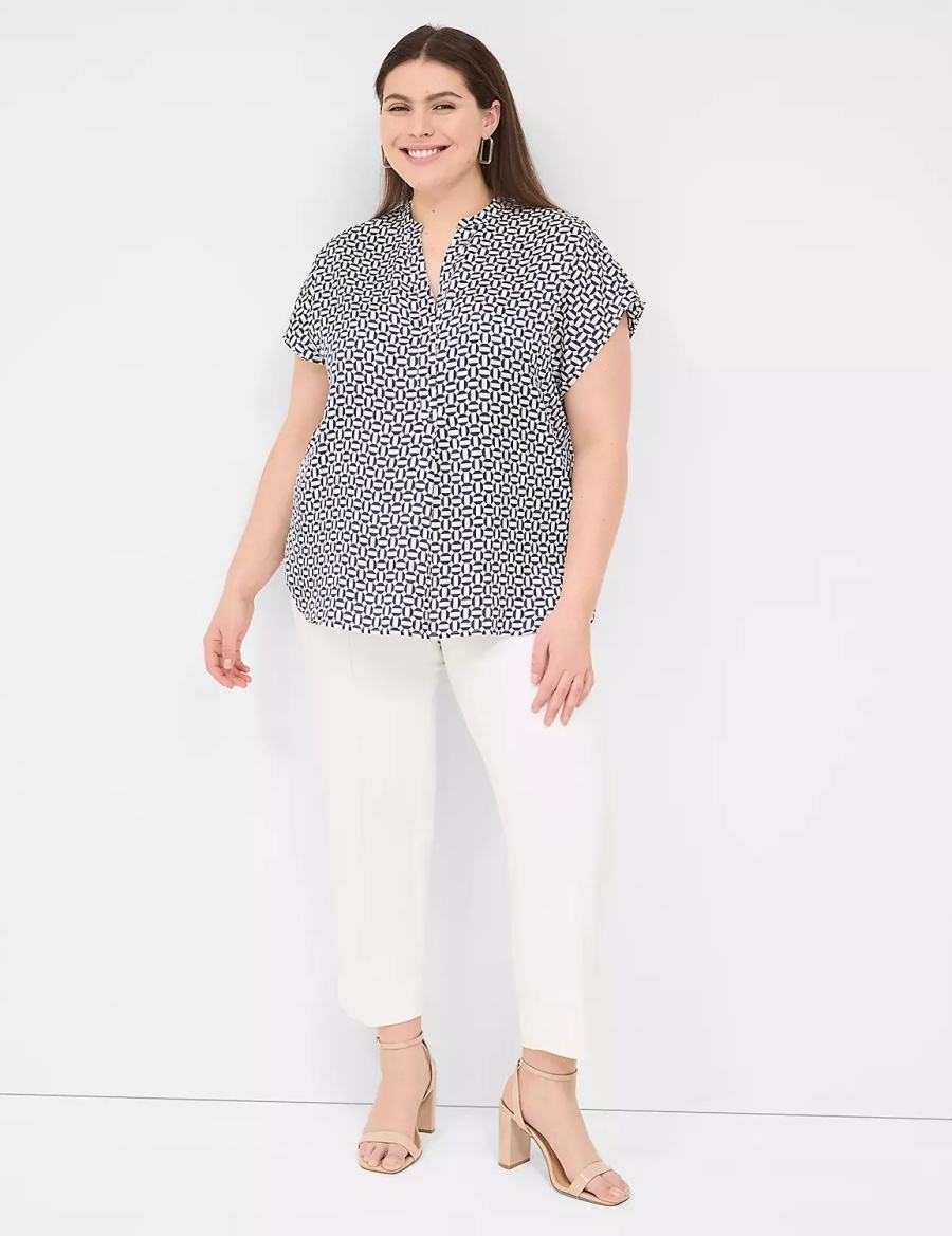 Navy Lane Bryant Relaxed Split-Neck Popover Women Blouse | BFL3046SR