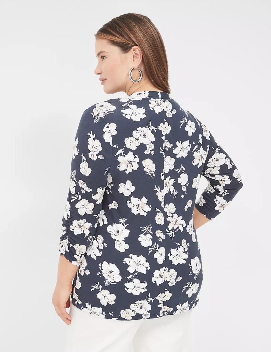 Navy Lane Bryant Ruched 3/4-Sleeve Open-Front Overpiece Women Robe | PQW9415SJ