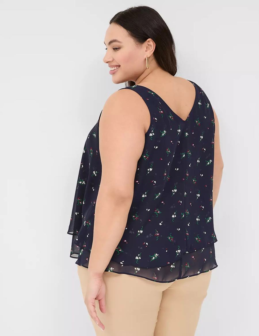 Navy Lane Bryant Swing Double-Layer Chiffon Women Tank Top | FQA6487TP