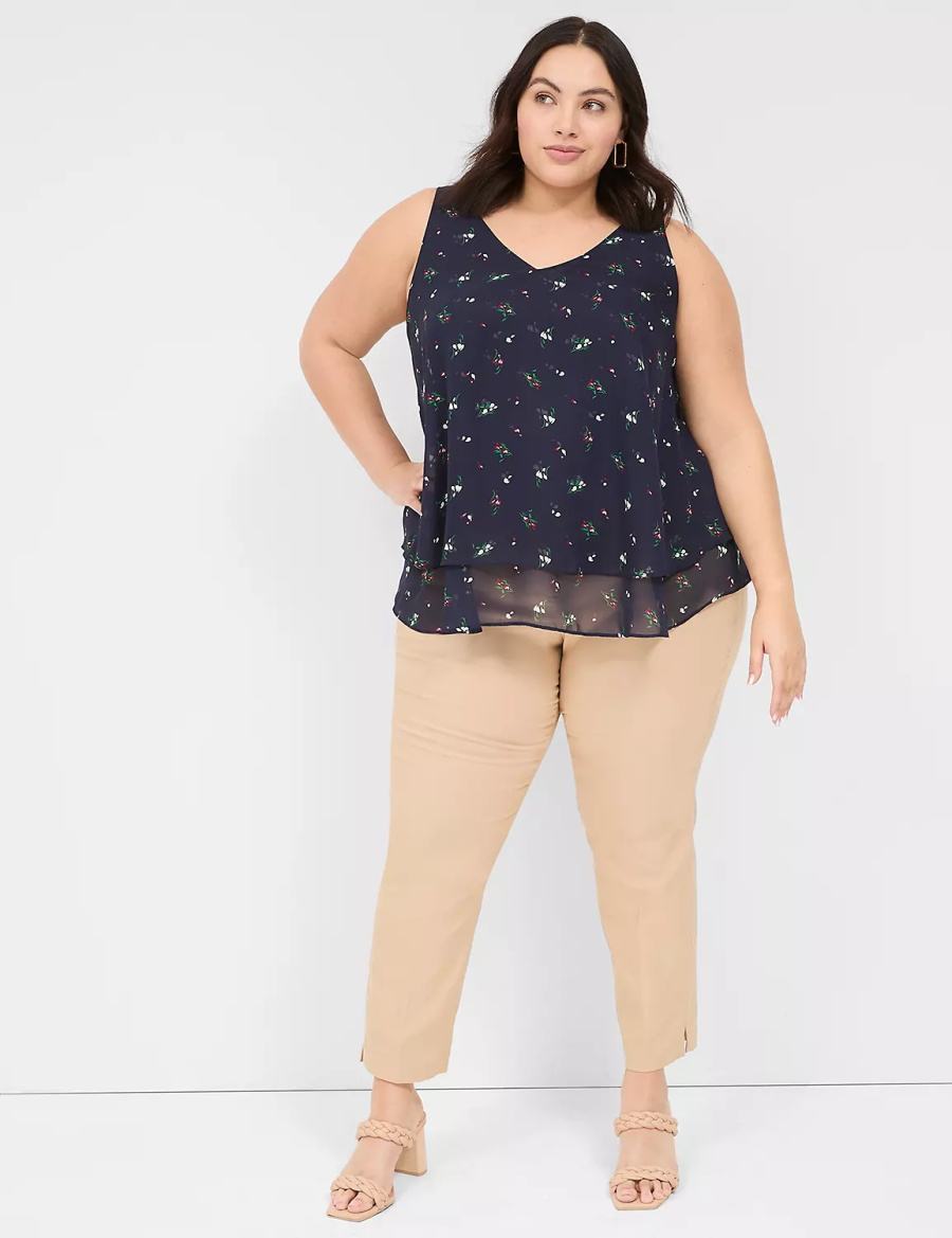 Navy Lane Bryant Swing Double-Layer Chiffon Women Tank Top | FQA6487TP