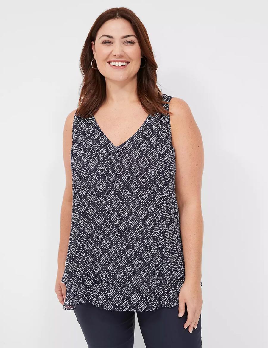 Navy Lane Bryant Swing Double-Layer Chiffon Women Tank Top | DNF3867KI