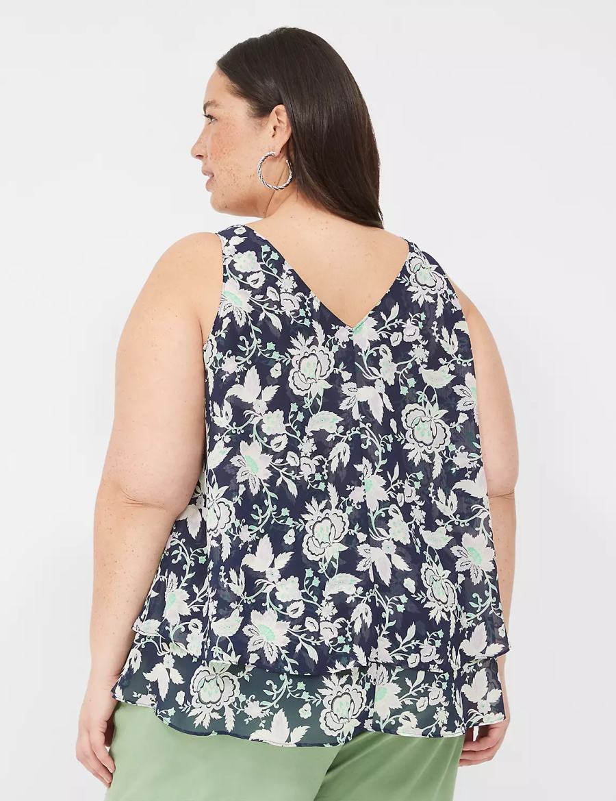 Navy Purple Lane Bryant Swing Double-Layer Chiffon Women Tank Top | EHQ5934LH