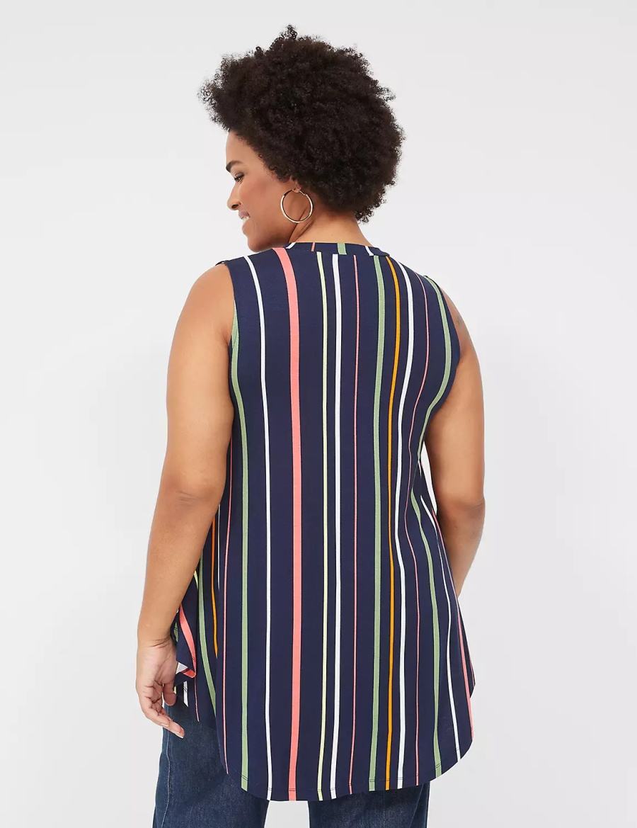 Navy Stripes Lane Bryant Max Swing Sleeveless High-Neck Tunic Women T Shirts | KCG3612KM