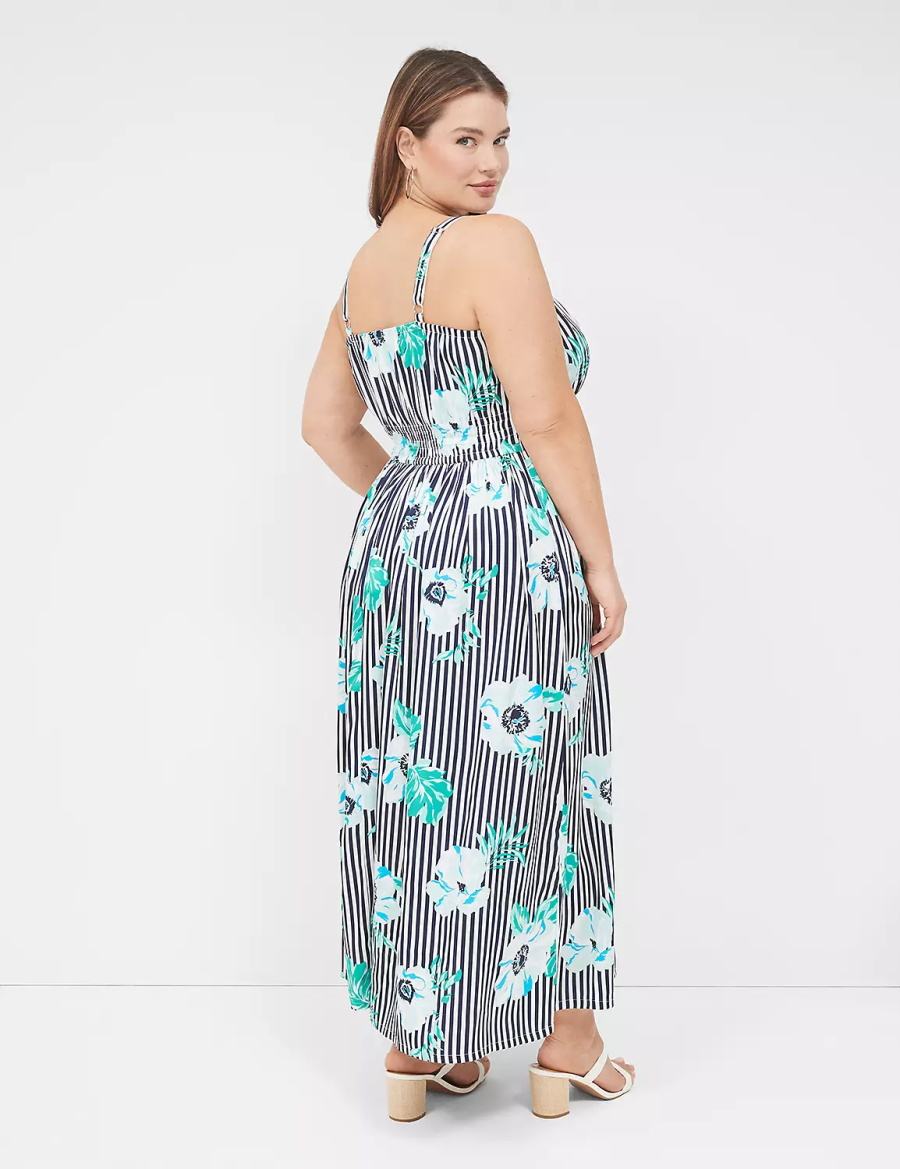 Navy Stripes Lane Bryant V-Neck Ruched-Waist Women Maxi Dress | AMP555CE