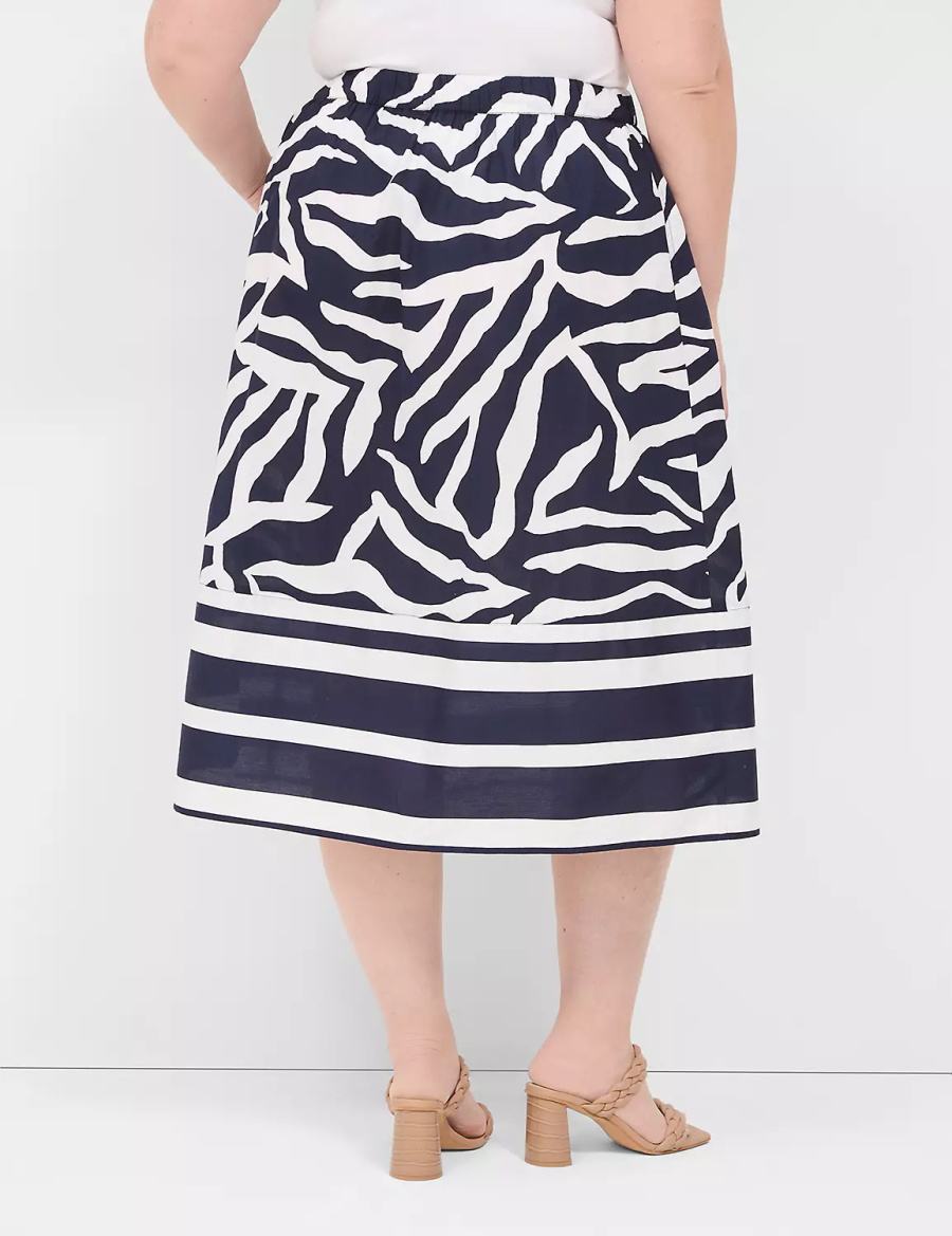 Navy White Lane Bryant Printed Midi Women Skirts | UKH2112RZ