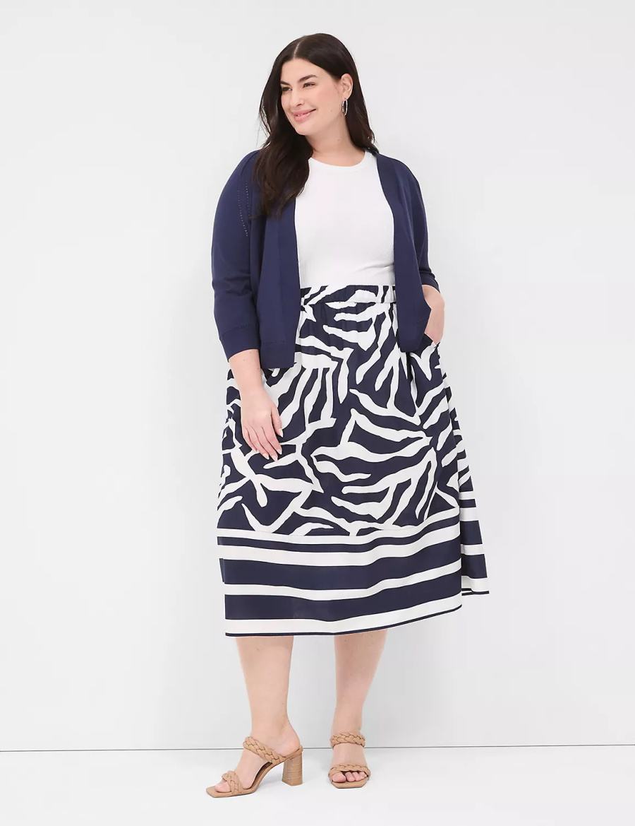 Navy White Lane Bryant Printed Midi Women Skirts | UKH2112RZ