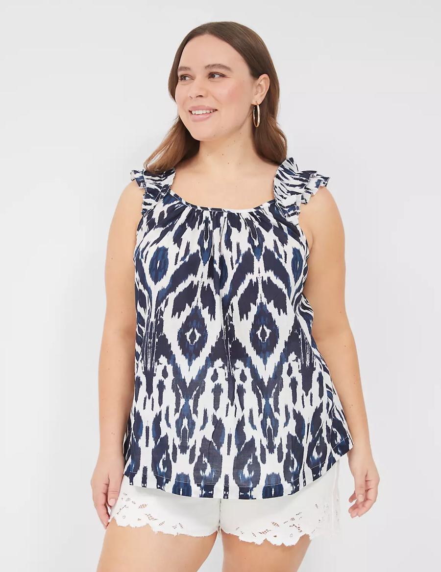 Navy White Lane Bryant Swing Ruffle-Sleeve Women Tank Top | YBU4143QG