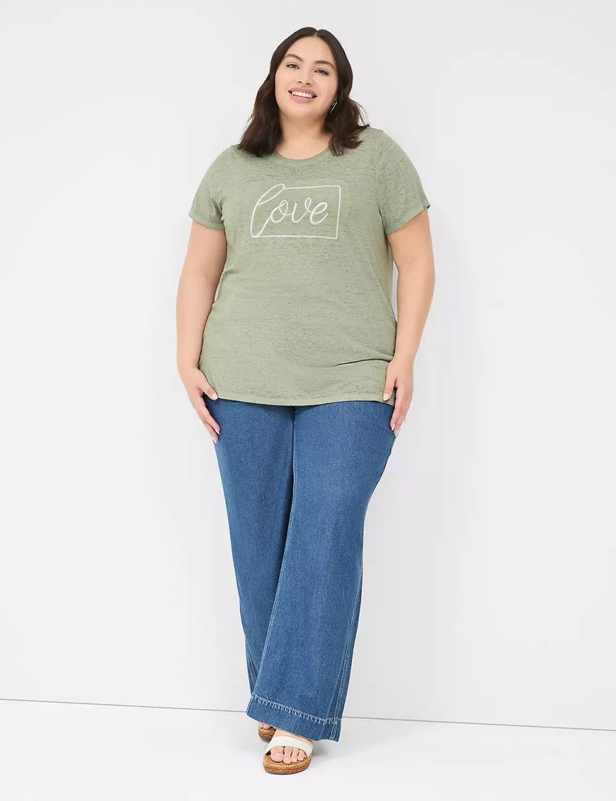 Olive Green Lane Bryant Love Graphic Tee Women T Shirts | WGT1323ED