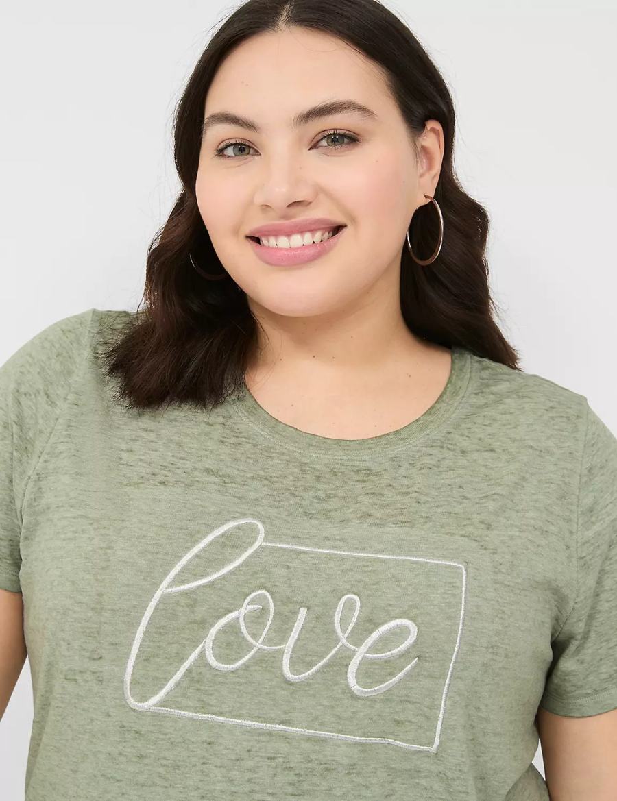 Olive Green Lane Bryant Love Graphic Tee Women T Shirts | WGT1323ED