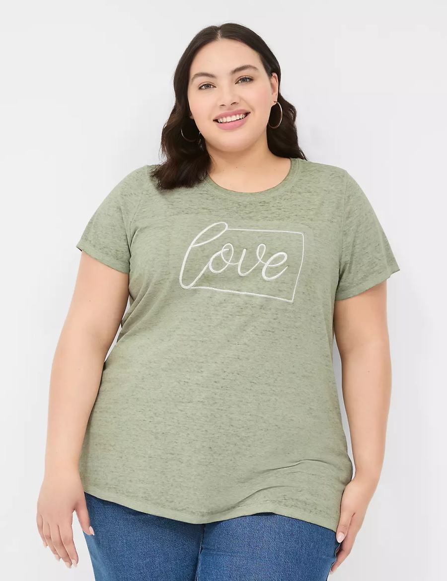 Olive Green Lane Bryant Love Graphic Tee Women T Shirts | WGT1323ED