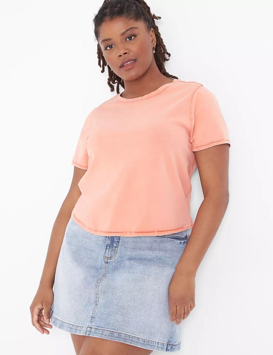 Orange Lane Bryant Crop Crew-Neck Washed Tee Women T Shirts | TQL9246LG