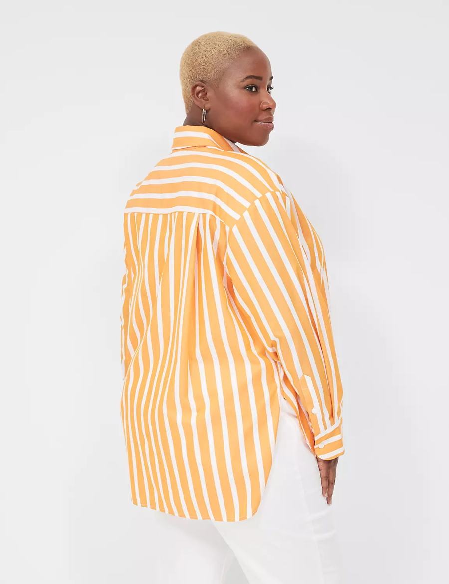 Orange Stripes Lane Bryant Long-Sleeve Button-Down Boyfriend Women Shirts | BNU3774UC