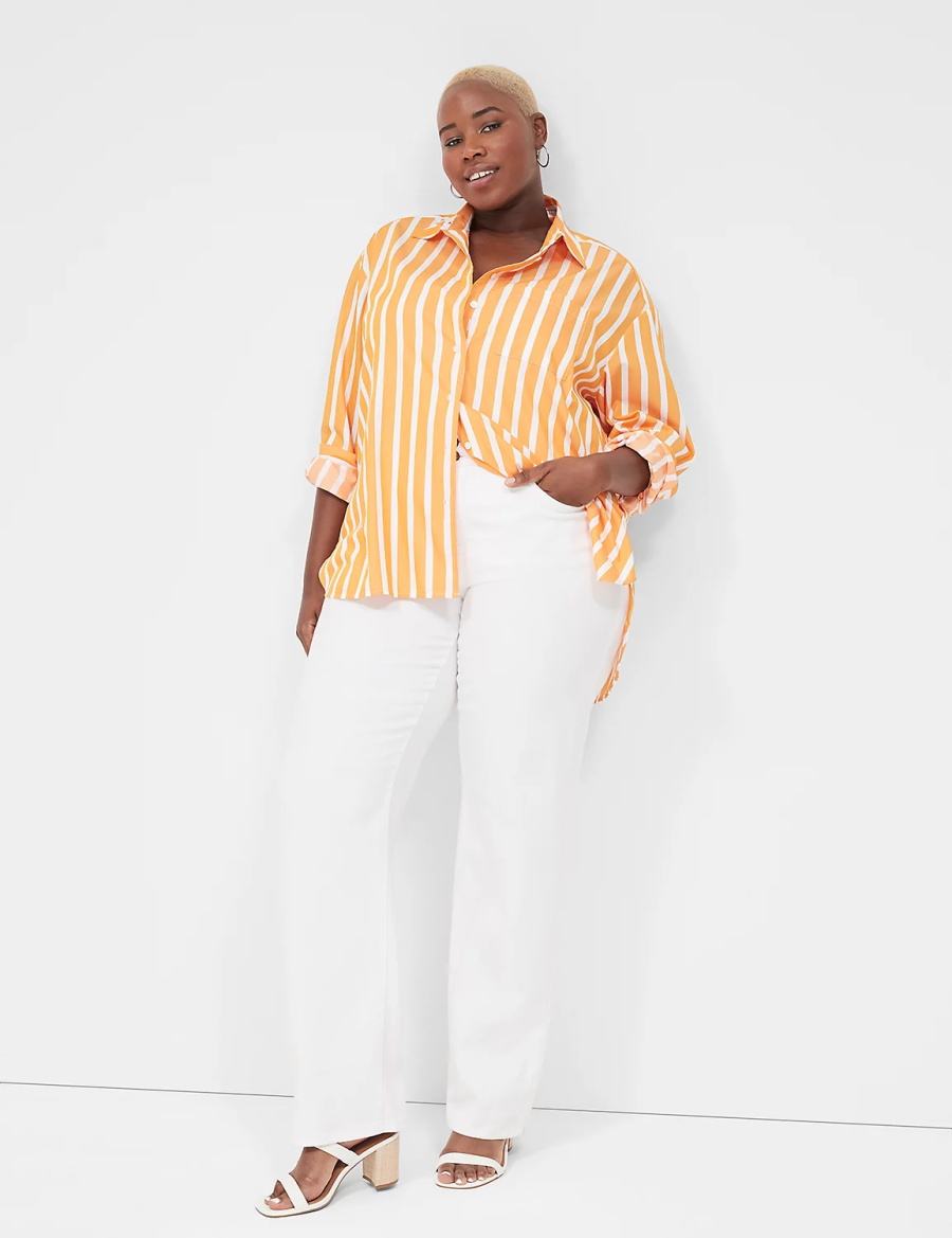 Orange Stripes Lane Bryant Long-Sleeve Button-Down Boyfriend Women Shirts | BNU3774UC