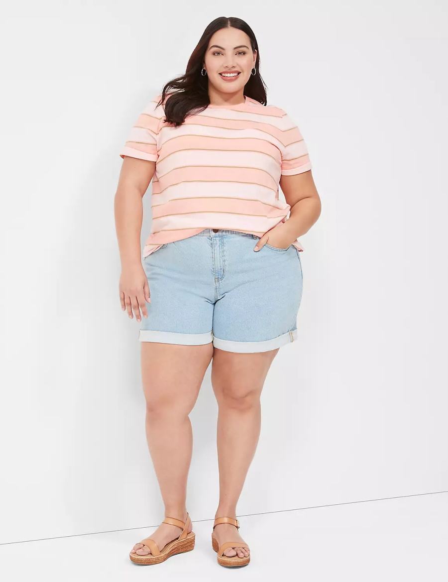 Orange Stripes Lane Bryant Perfect Sleeve Crew-Neck Tee Women T Shirts | OWD6984VS