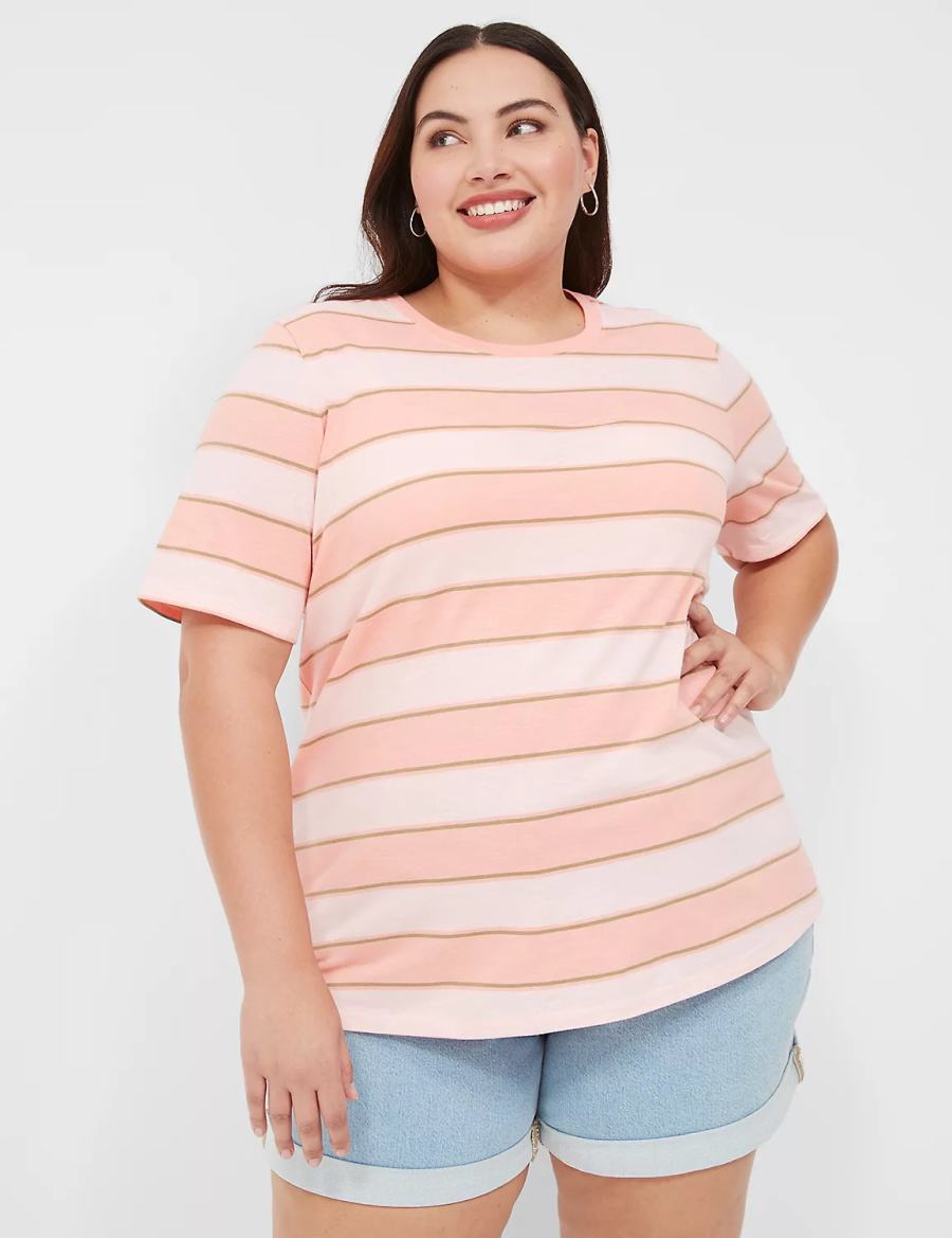 Orange Stripes Lane Bryant Perfect Sleeve Crew-Neck Tee Women T Shirts | OWD6984VS