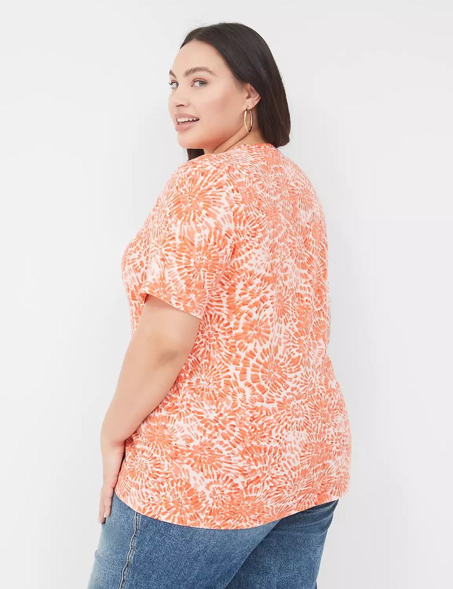 Orange White Lane Bryant Perfect Sleeve Crew-Neck Tee Women T Shirts | ATX7094WY