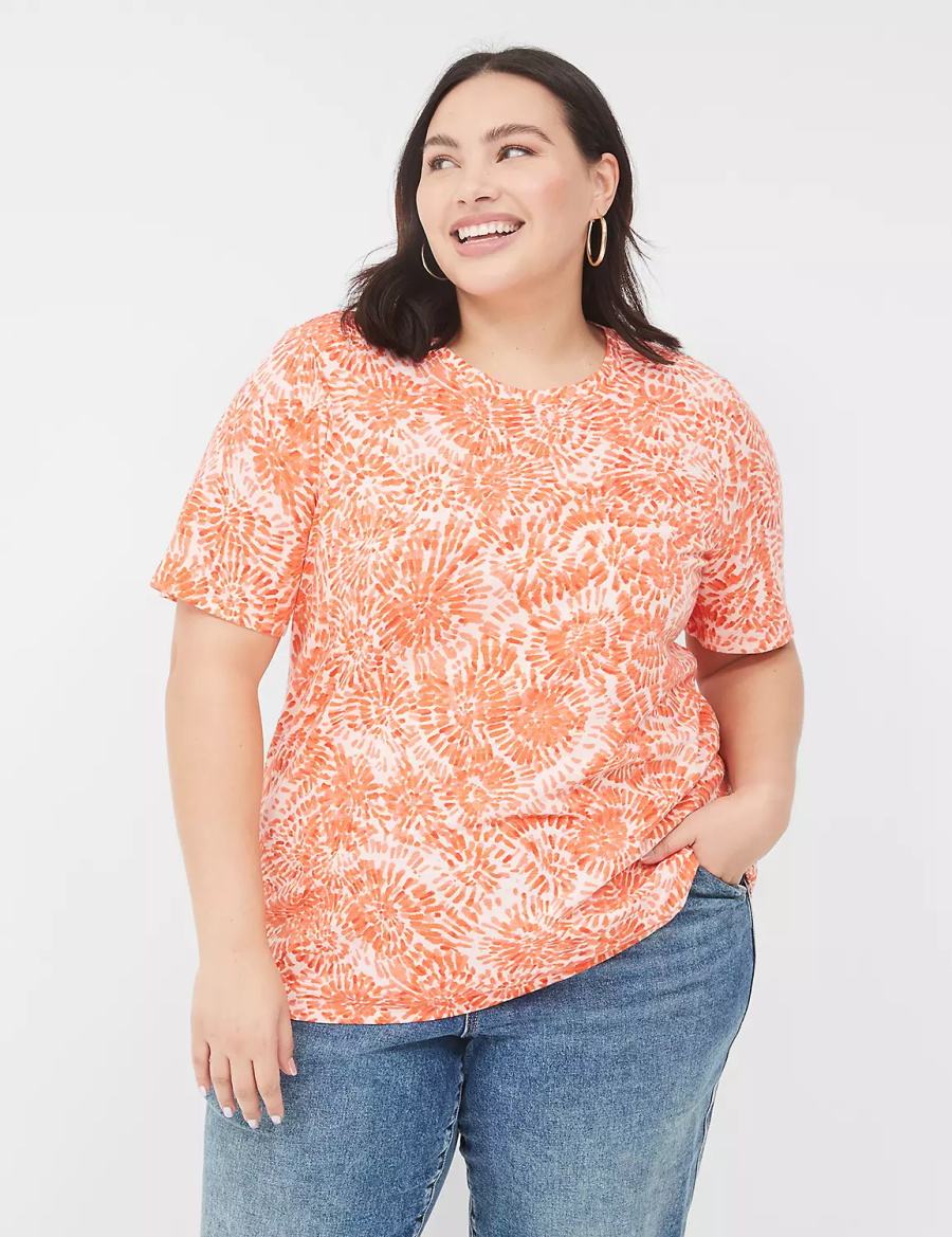 Orange White Lane Bryant Perfect Sleeve Crew-Neck Tee Women T Shirts | ATX7094WY