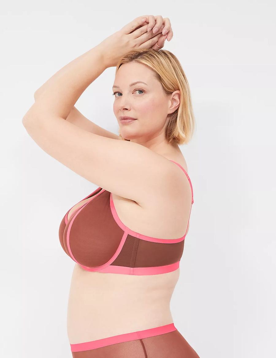 Pink Black Lane Bryant Mesh Demi Women Unlined Bra | PUX6074DD