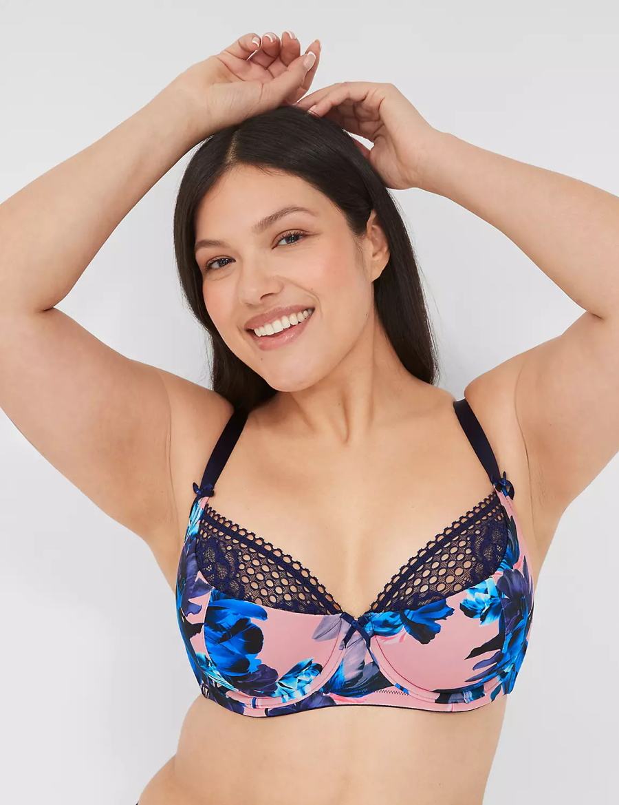 Pink Blue Black Lane Bryant Lace French Women Balconette Bra | PIK2440HN