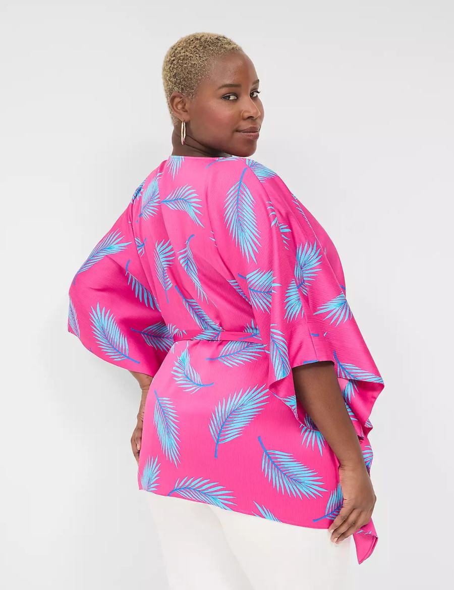 Pink Blue Lane Bryant Relaxed Split-Neck Kimono Top Women Blouse | WUK7325BH