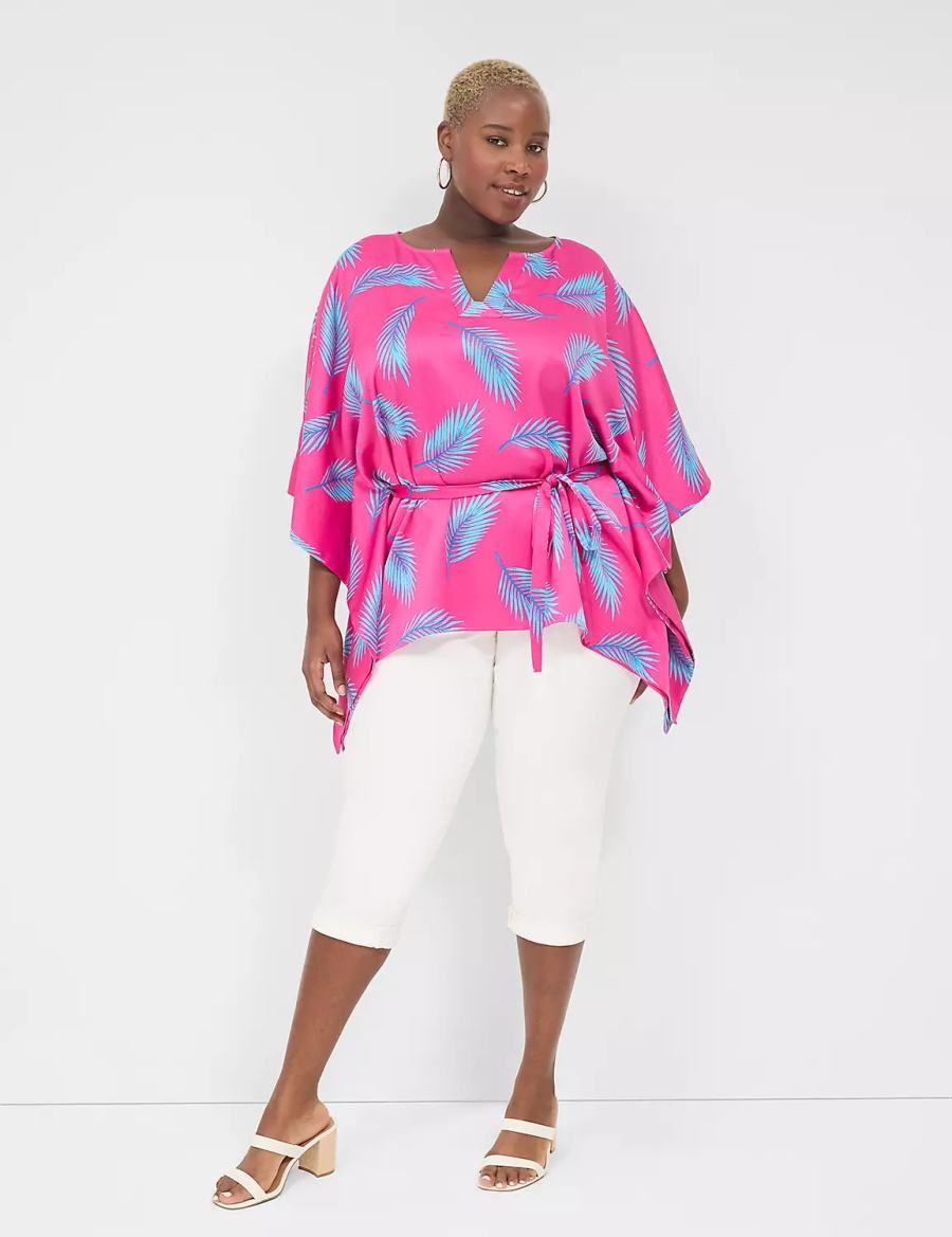 Pink Blue Lane Bryant Relaxed Split-Neck Kimono Top Women Blouse | WUK7325BH