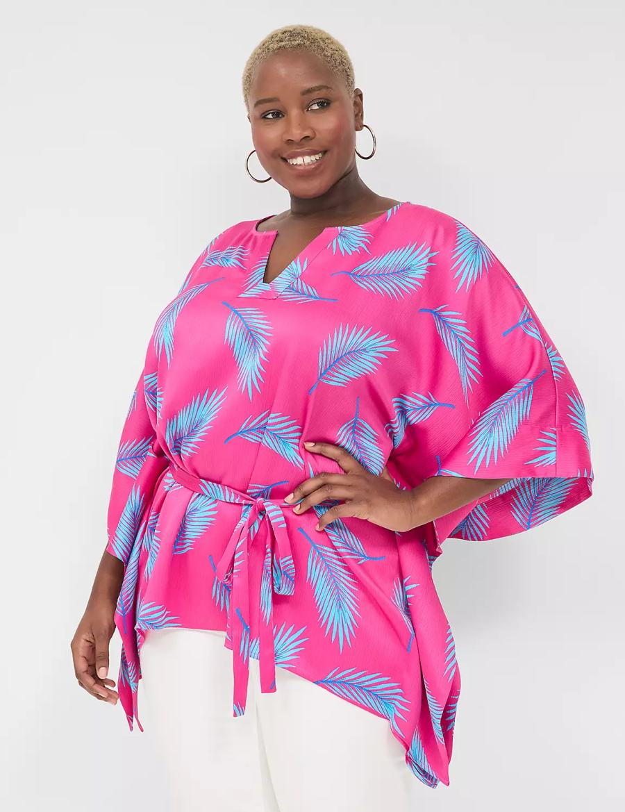 Pink Blue Lane Bryant Relaxed Split-Neck Kimono Top Women Blouse | WUK7325BH