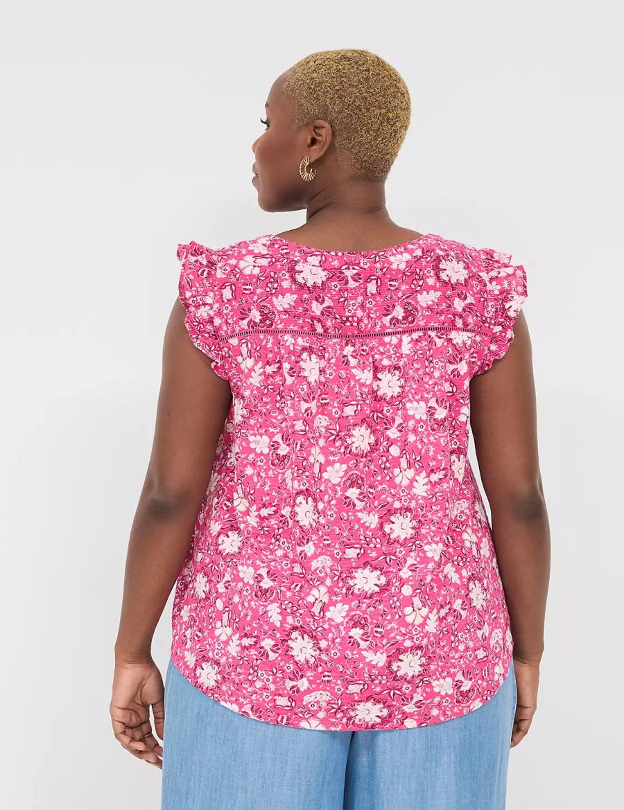 Pink Lane Bryant Cap-Sleeve Woven & Knit Top Women T Shirts | UTU685YX