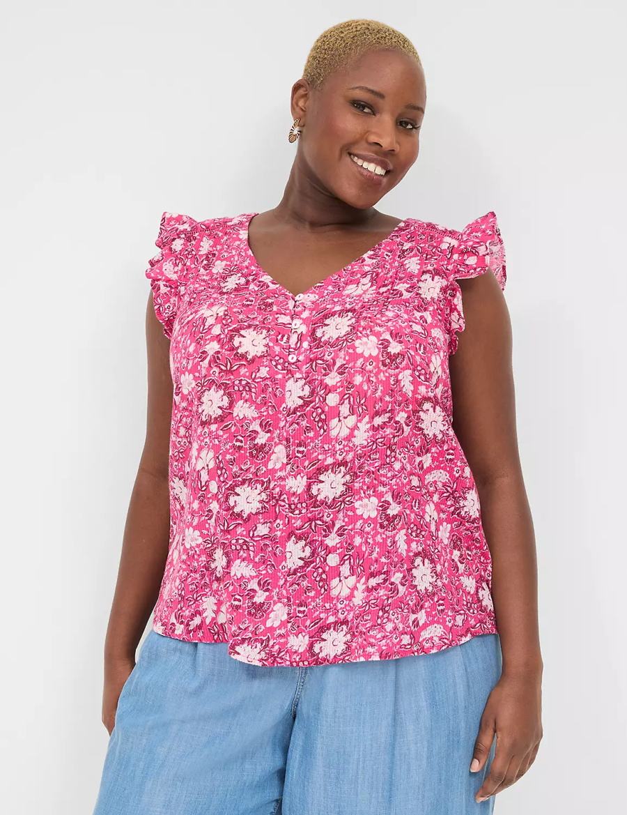 Pink Lane Bryant Cap-Sleeve Woven & Knit Top Women T Shirts | UTU685YX