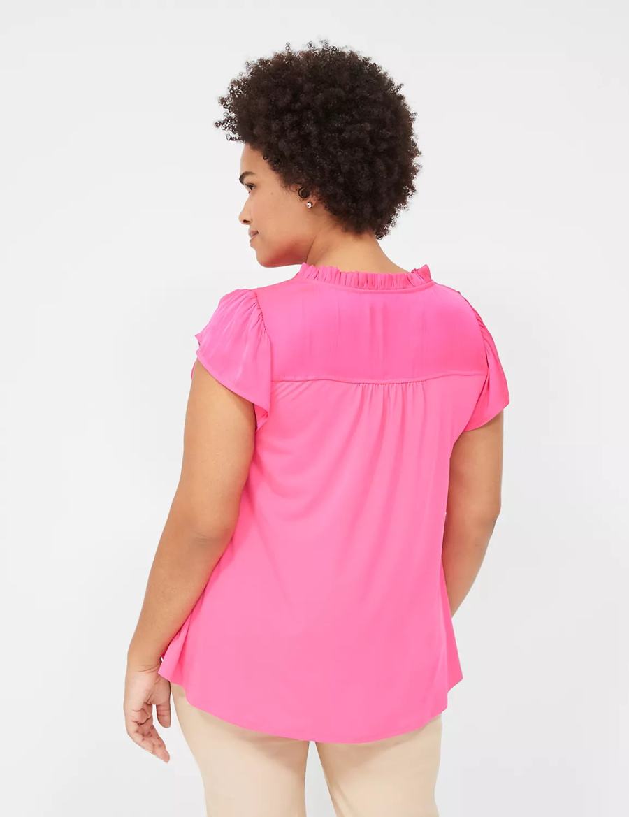 Pink Lane Bryant Cap Flutter-Sleeve Satin & Knit Top Women T Shirts | ORQ7748CC