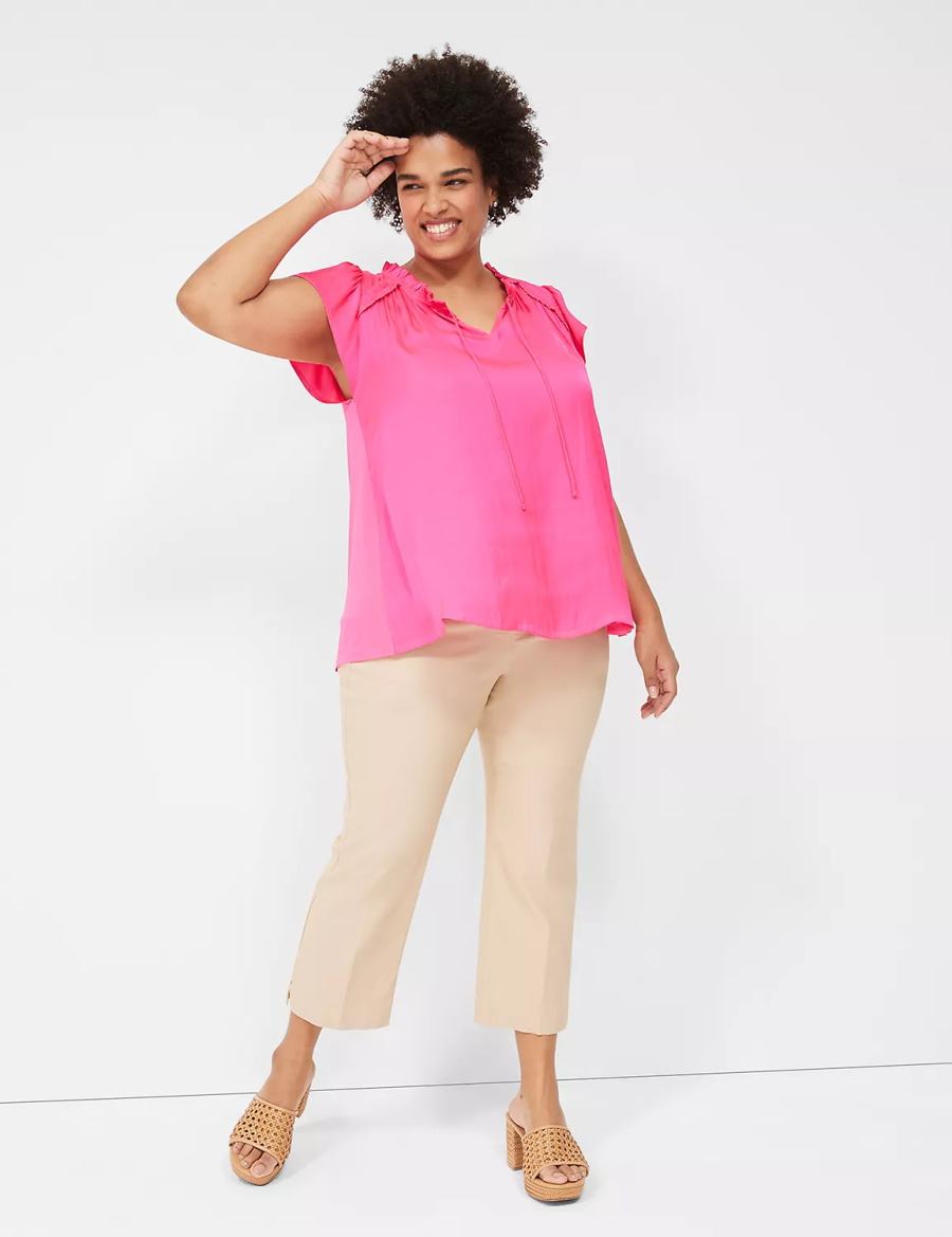 Pink Lane Bryant Cap Flutter-Sleeve Satin & Knit Top Women T Shirts | ORQ7748CC