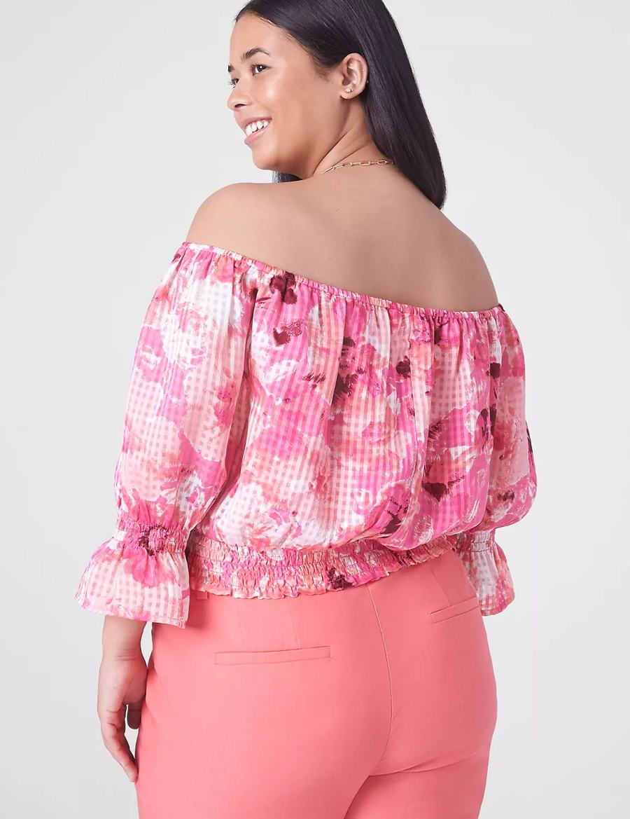 Pink Lane Bryant Classic Crop Off-The-Shoulder Chiffon Top Women Tank Top | UUX428QH