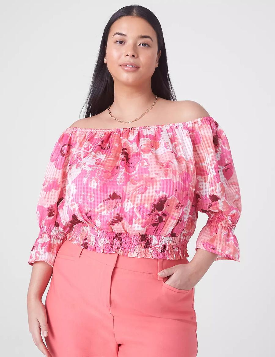 Pink Lane Bryant Classic Crop Off-The-Shoulder Chiffon Top Women Tank Top | UUX428QH