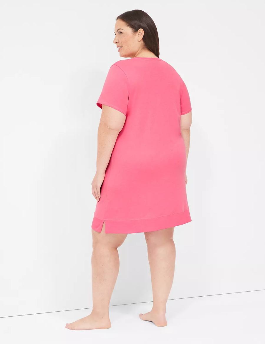 Pink Lane Bryant Comfy Cotton Rib-Trim Sleepshirt Women T Shirts | WRY5454XP