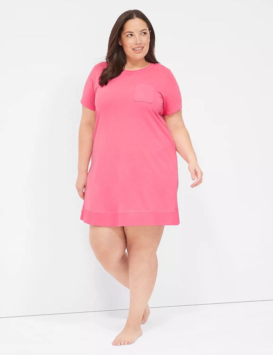 Pink Lane Bryant Comfy Cotton Rib-Trim Sleepshirt Women T Shirts | WRY5454XP