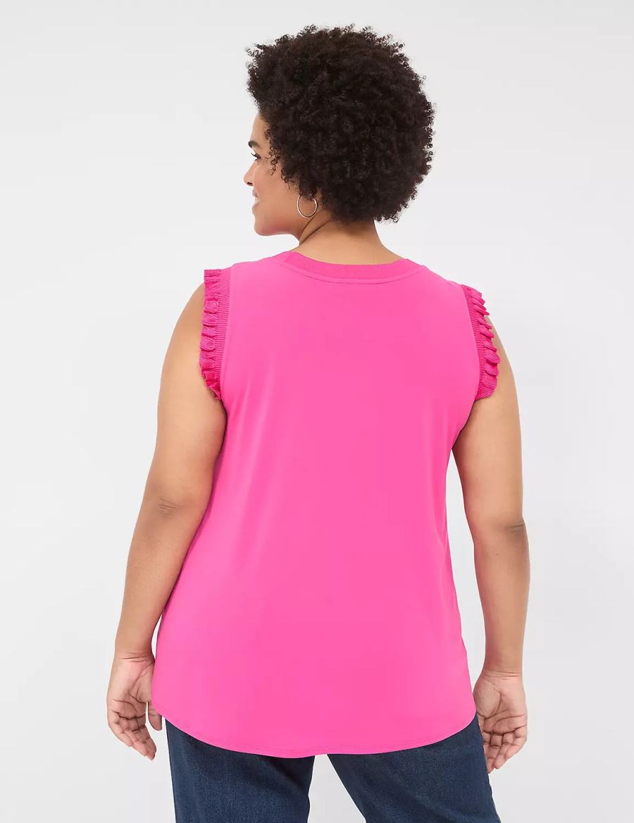 Pink Lane Bryant Crew-Neck Ruffle-Trim Women Tank Top | UEL302JM