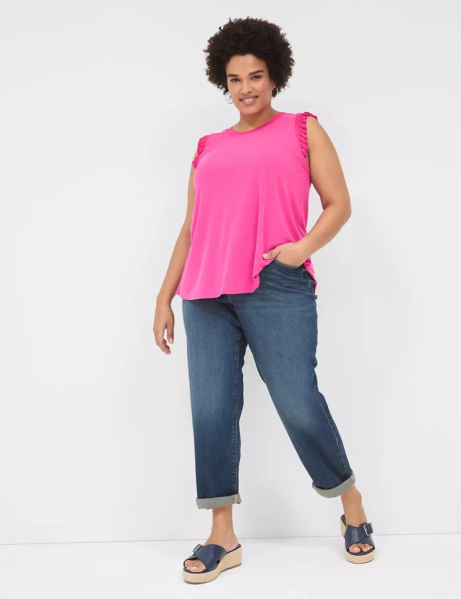 Pink Lane Bryant Crew-Neck Ruffle-Trim Women Tank Top | UEL302JM